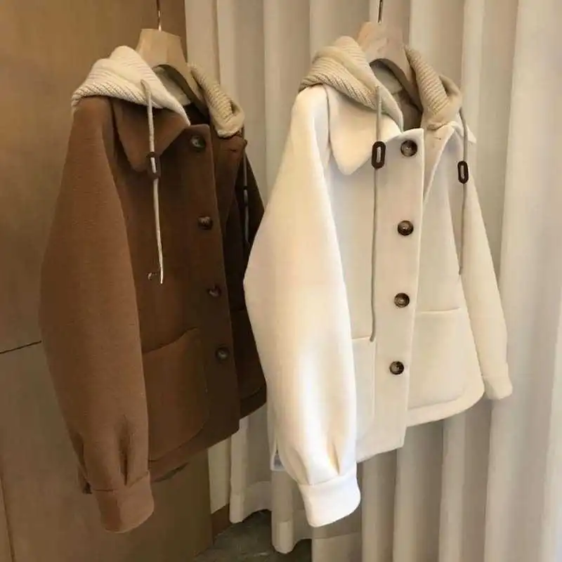 Wool Coat Peacoat - Женское шерстяное пальто с капюшоном, осень-зима