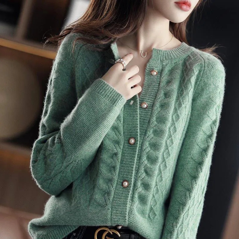 Wool Coat Peacoat - Винтажный вязаный кардиган-жакет женский, весна-осень 2026,