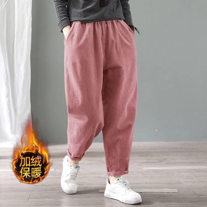 Corduroy Pant Warm - Женские вельветовые брюки-харемы с эластичным поясом,