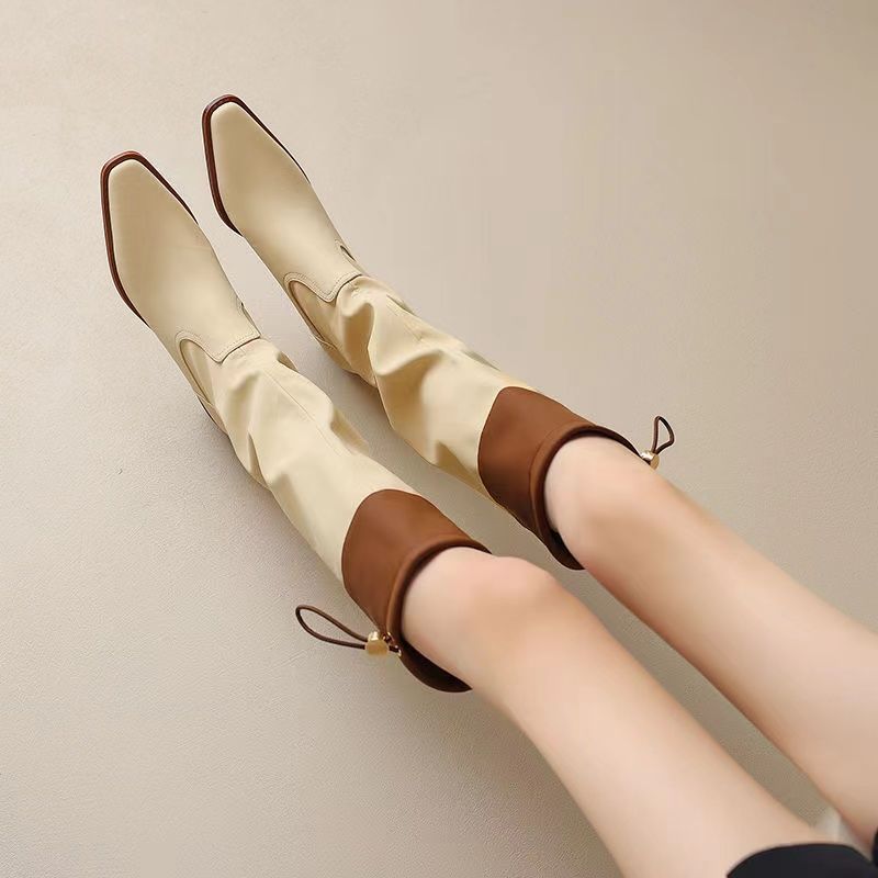 Waterproof Winter Boot - Абрикосовые женские длинные сапоги с квадратным